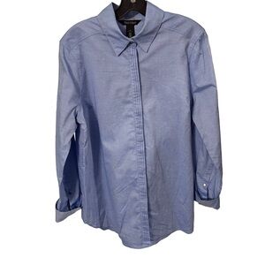White House Black Market Women’s Long Sleeve Pleated Placket Oxford Shirt SZ 10
